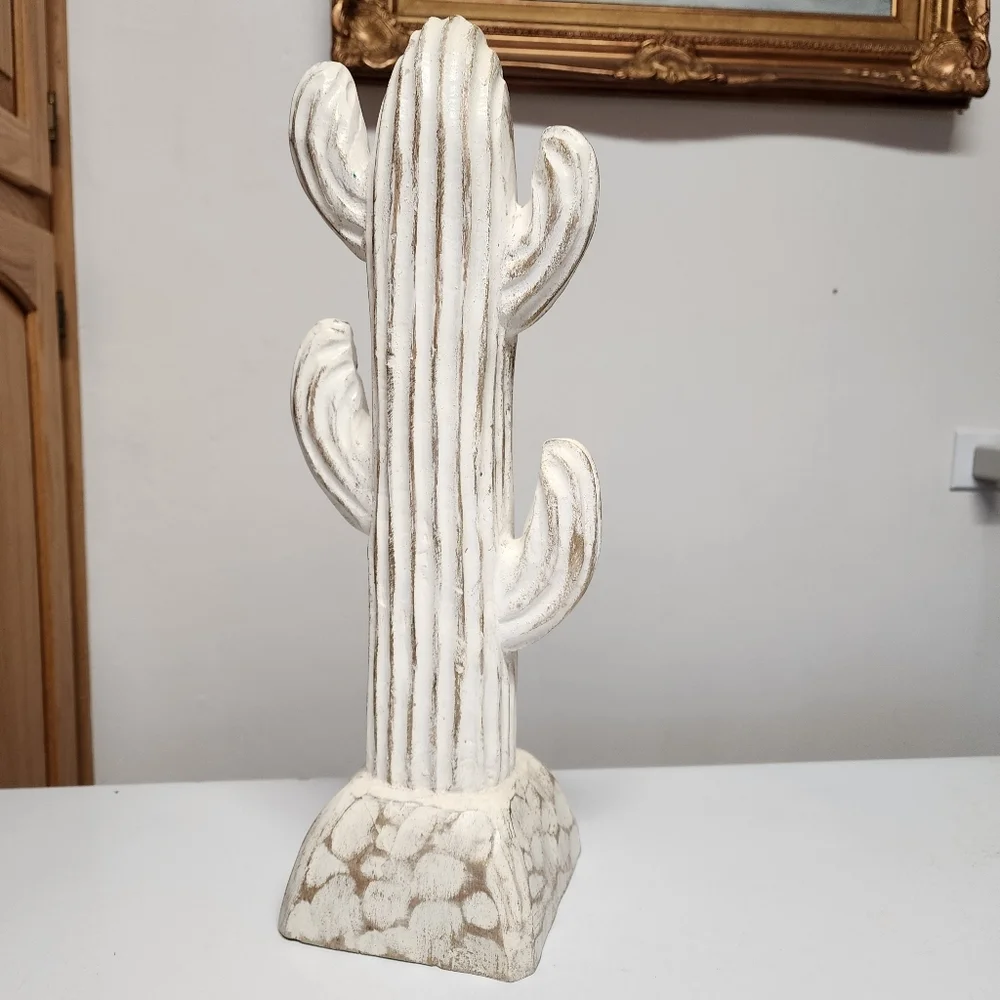 Carved & Painted Wood Saguaro Cactus Western Folk Art Made In Philippines 16